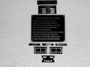 Schild Set Typenchilder für Ursus C 45 / C 451 auf polnisch, Alu. geätzt (nr. 10,11,15,16,17,18,19,21,22)