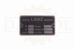 N° 3  Plaque d'identification pour tracteur Lanz Bulldog, aluminium, gravée