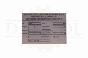  n° 92  signalétique TAKRAF pour chariot élévateur DFG Leipzig RDA en aluminium anodisé