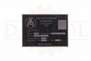  N° 38 Plaque type  GT 124 export, aluminium gravé, IFA Fortschritt