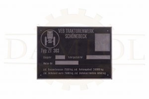 N° 42  Plaque d'identification Fortschritt ZT 303, aluminium gravé, tracteur IFA