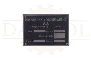 N° 56  Plaque signalétique « BAYERISCHE MOTORENWERKE A.G. » en aluminium gravé