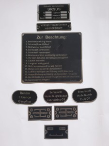 Set Typenchilder für Ursus C 45 / C 451 Alu. geätzt (nr. 5, 6, 10, 11, 12, 13, 14, 15, 20)