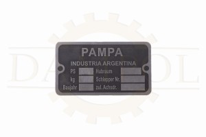N° 23 - Plaque signalétique de tracteur Pampa Argentina, moteur Hot-Cool vintage, aluminium gravé