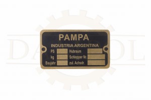 N° 23 - Plaque signalétique de tracteur Pampa Argentina, moteur Hot-Cool vintage, laiton gravé