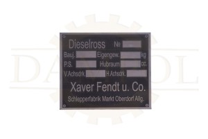 nr. 112 Typenschild Xaver Fendt u. Co. Alu geätz ca. 92x 78 mm