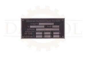 nr. 117 Typenschild Klöckner-Humboldt-Deutz A.G. Köln Alu geätz ca.105 x 50 mm