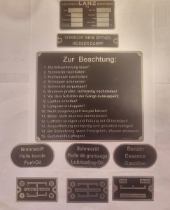 Schilder set, Typenchilder für Lanz Bulldog oder Pampa, Alu geätzt (nr. 5, 6, 12, 13, 14 und Schilder zur Auswahl)