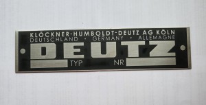 nr. 139 - Typenschild Deutz "Klöckner - Humboldt - Deutz AG Köln"