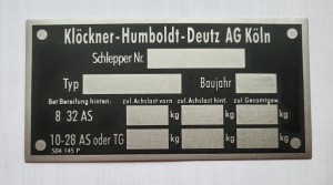 nr. 141 - Typenschild Deutz "Klöckner - Humboldt - Deutz AG Köln"