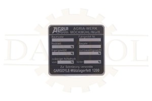 N° 122 Plaque signalétique Agria-Werk Möckmühl/Württ Aluminium gravé env. 70x78mm